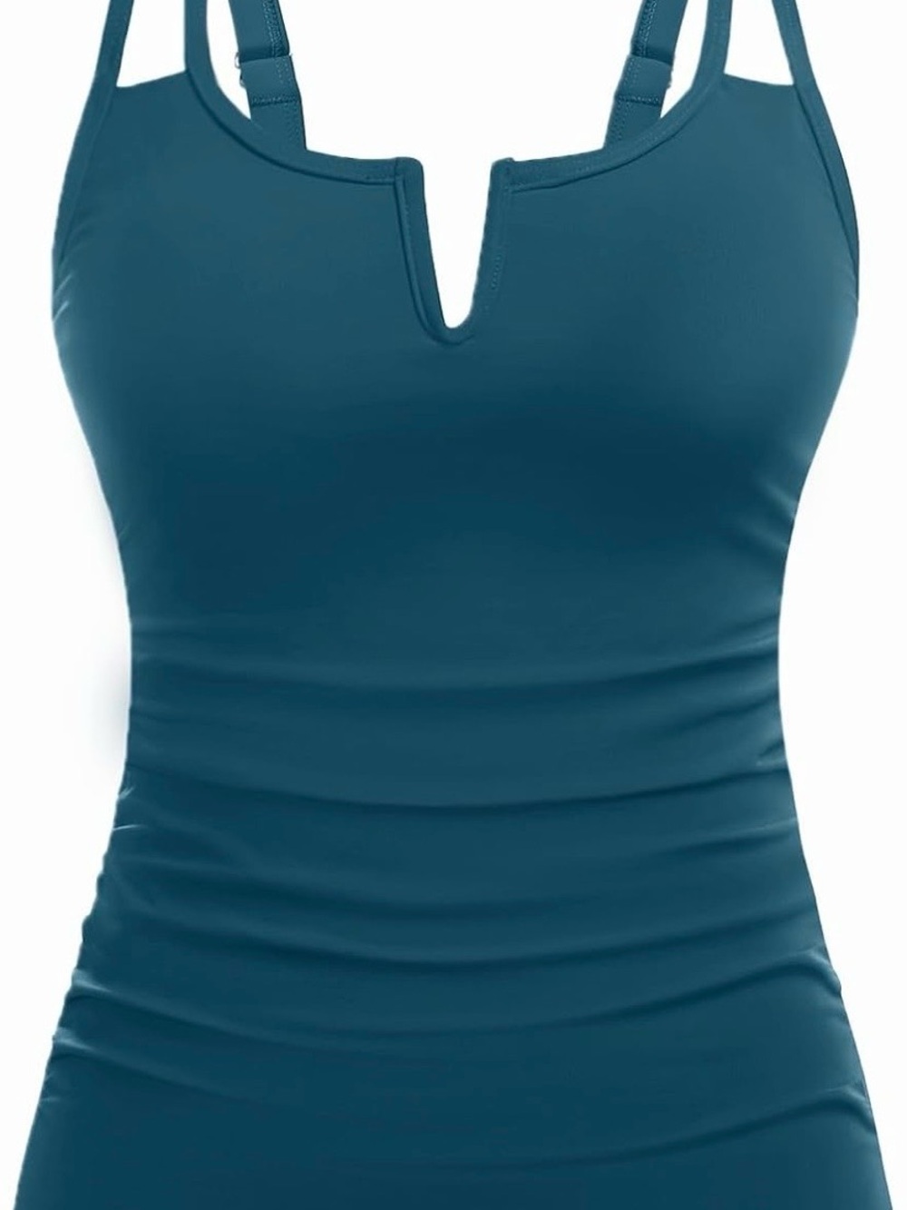 Zaful Teal V-Notch Ruched Tank Top
